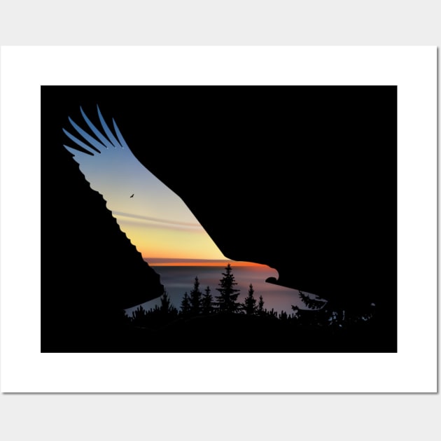 Lovely Flying Eagle Trippy Forest Sky Silhouette Wall Art by Wishtopia